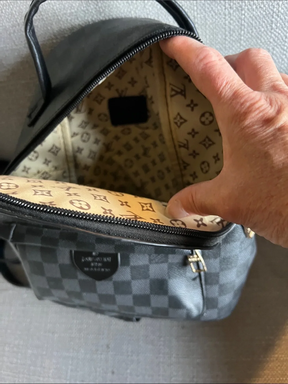 Louis Vuitton Black Checkered Mini Backpack with Gold Hardware